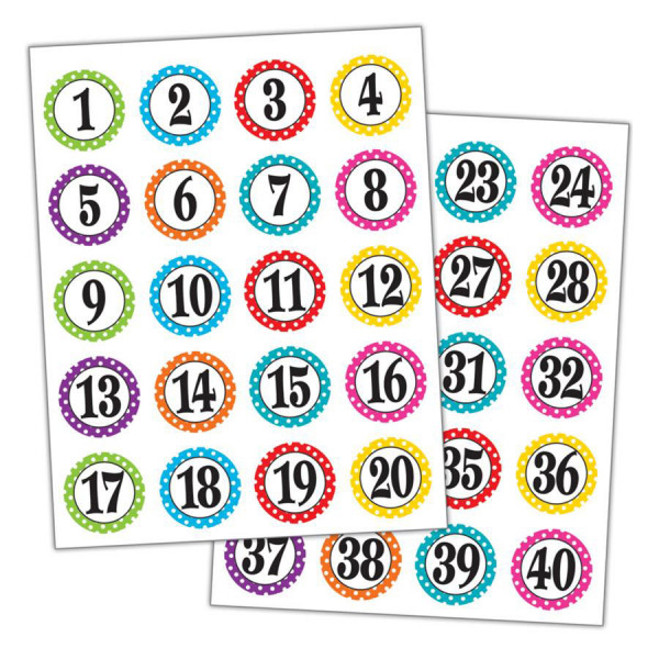 polka dots number stickers 1 40