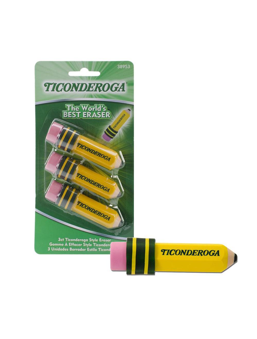 TICONDEROGA Erasers Pencil Shaped Yellow 3 ct 38953 - Office Depot