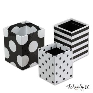 Schoolgirl Style Black & White Pencil Cup-Set of 3